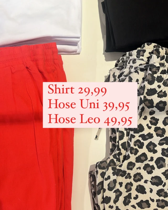 #leolook

Leinen/Viskose Hose in verschiedenen Farben und Größen, je 39,95/49,95
Bluse passend dazu 49,95
Basic Shirt in verschiedenen Farben und Größen je 29,99

Bestellt per dm, alle Storys sind als Highlight gespeichert 💕
#ootd #sommerhose #tshirt #look #basicoutfit